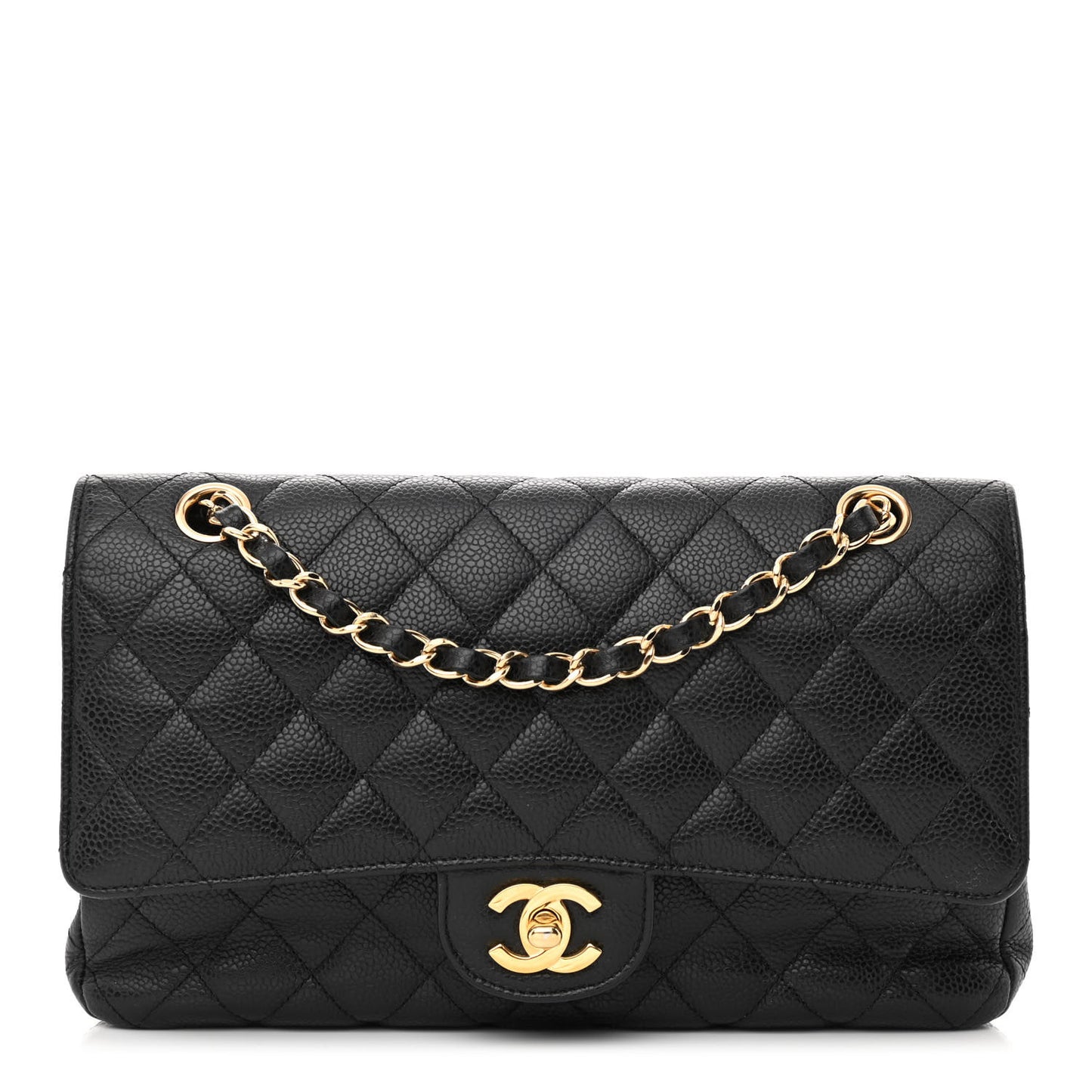 Caviar Quilted Medium Double Flap Black