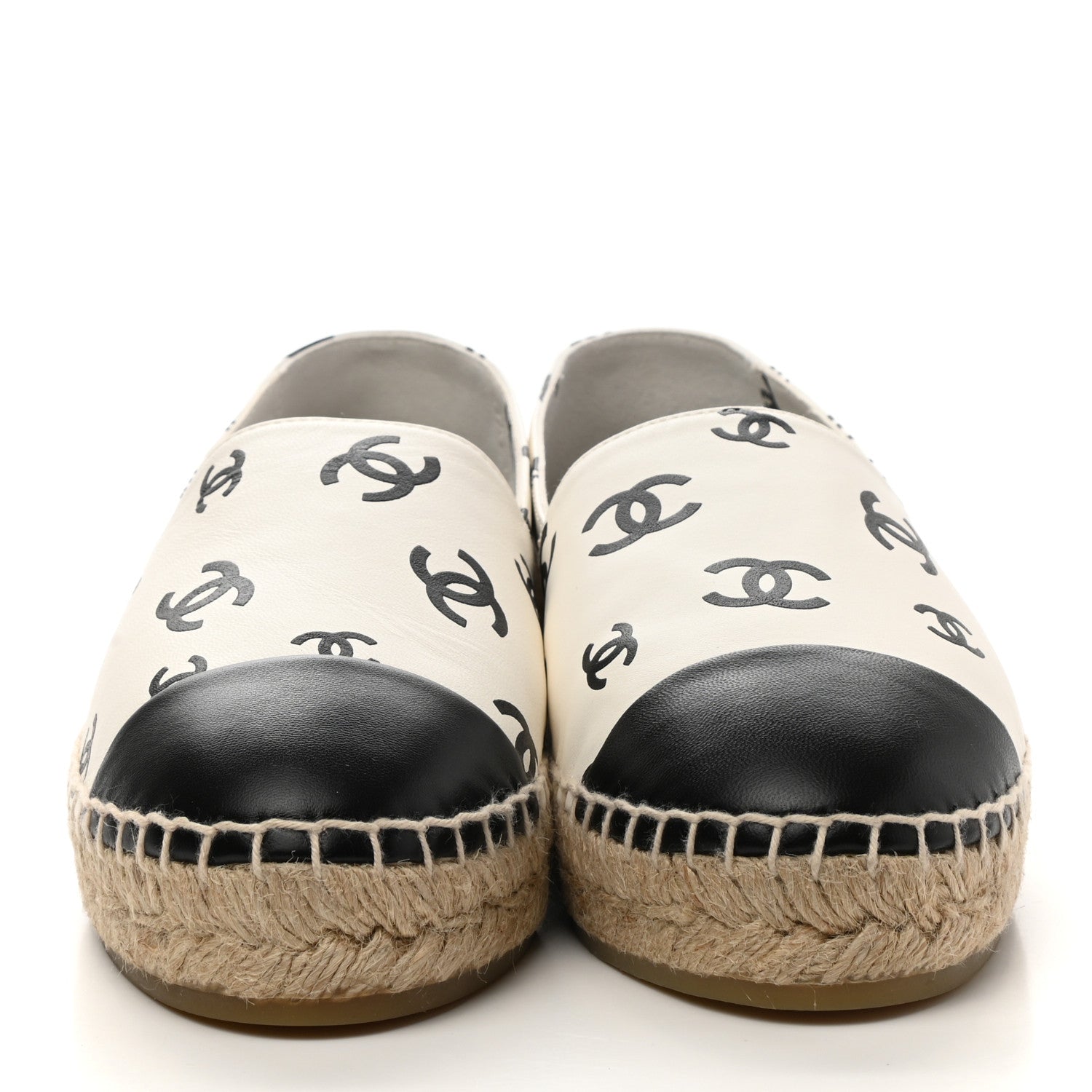 Chanel Lambskin Printed CC Espadrilles 38 White Black 2 of 10