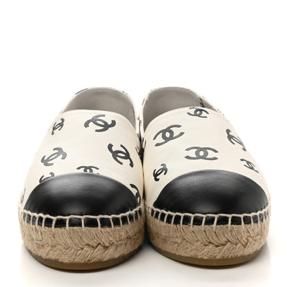 Chanel Lambskin Printed CC Espadrilles 38 White Black 2 of 10