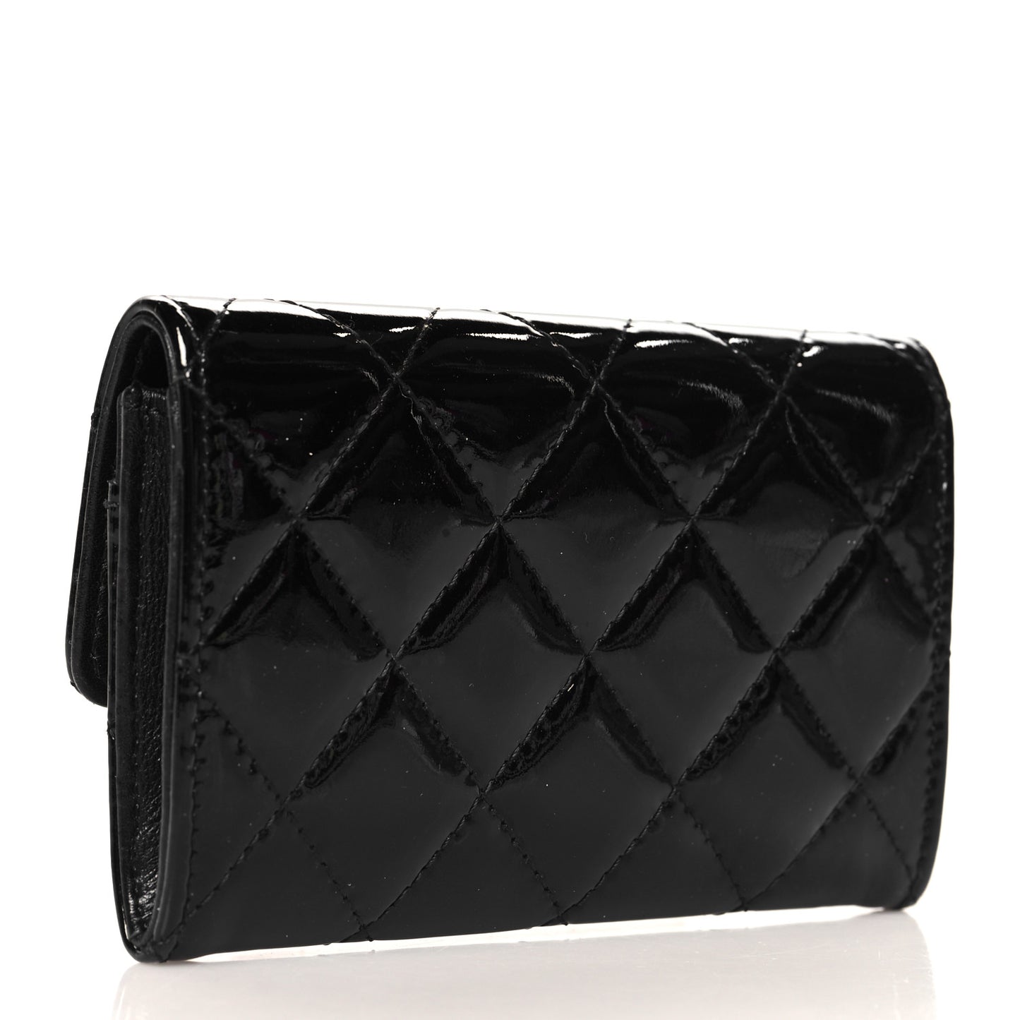 Patent Quilted Flap Card Holder Black