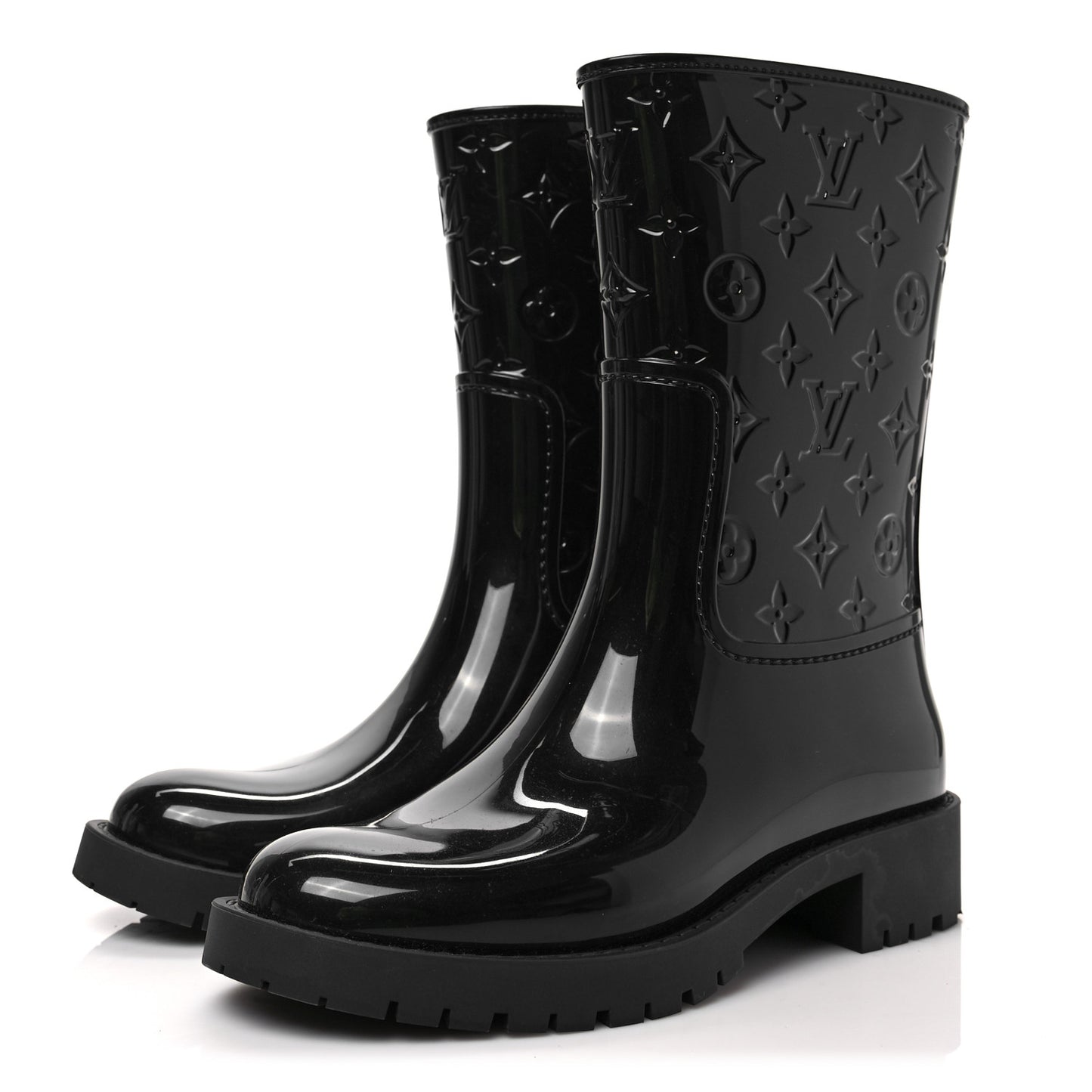 Rubber Embossed Monogram Drops Flat Half Boots 37 Black