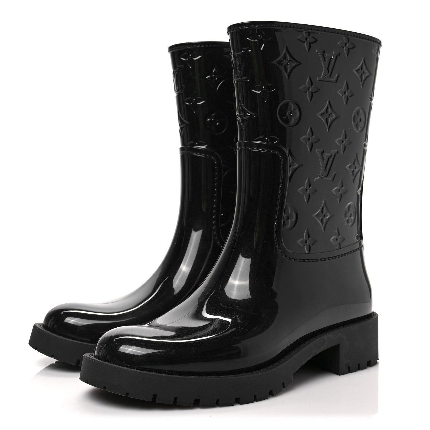 Louis Vuitton Rubber Embossed Monogram Drops Flat Half Boots 37 Black 3 of 6