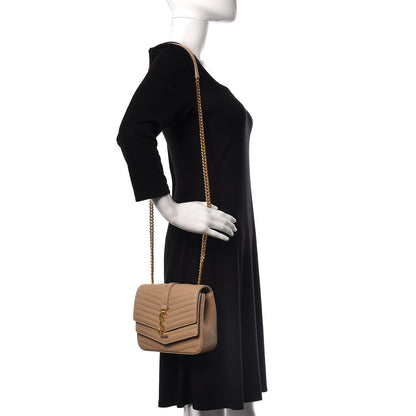 Saint Laurent Lambskin Matelasse Chevron Monogram Small Sulpice Bag Sable Beige 2 of 9