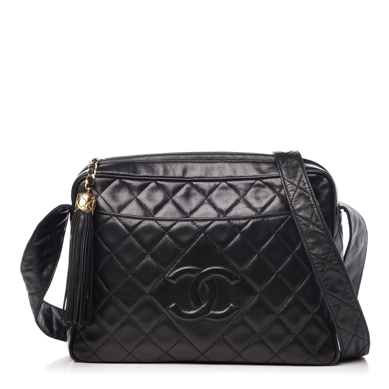Chanel Lambskin Quilted CC Tassel Camera Case Black 1 of 13