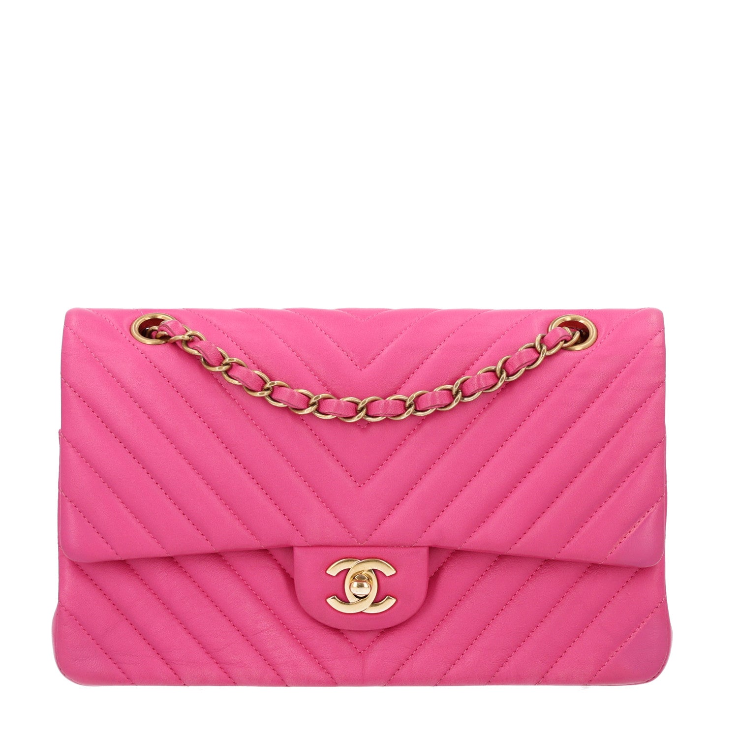 Chanel Lambskin Chevron Quilted Medium Double Flap Dark Pink 1 of 10
