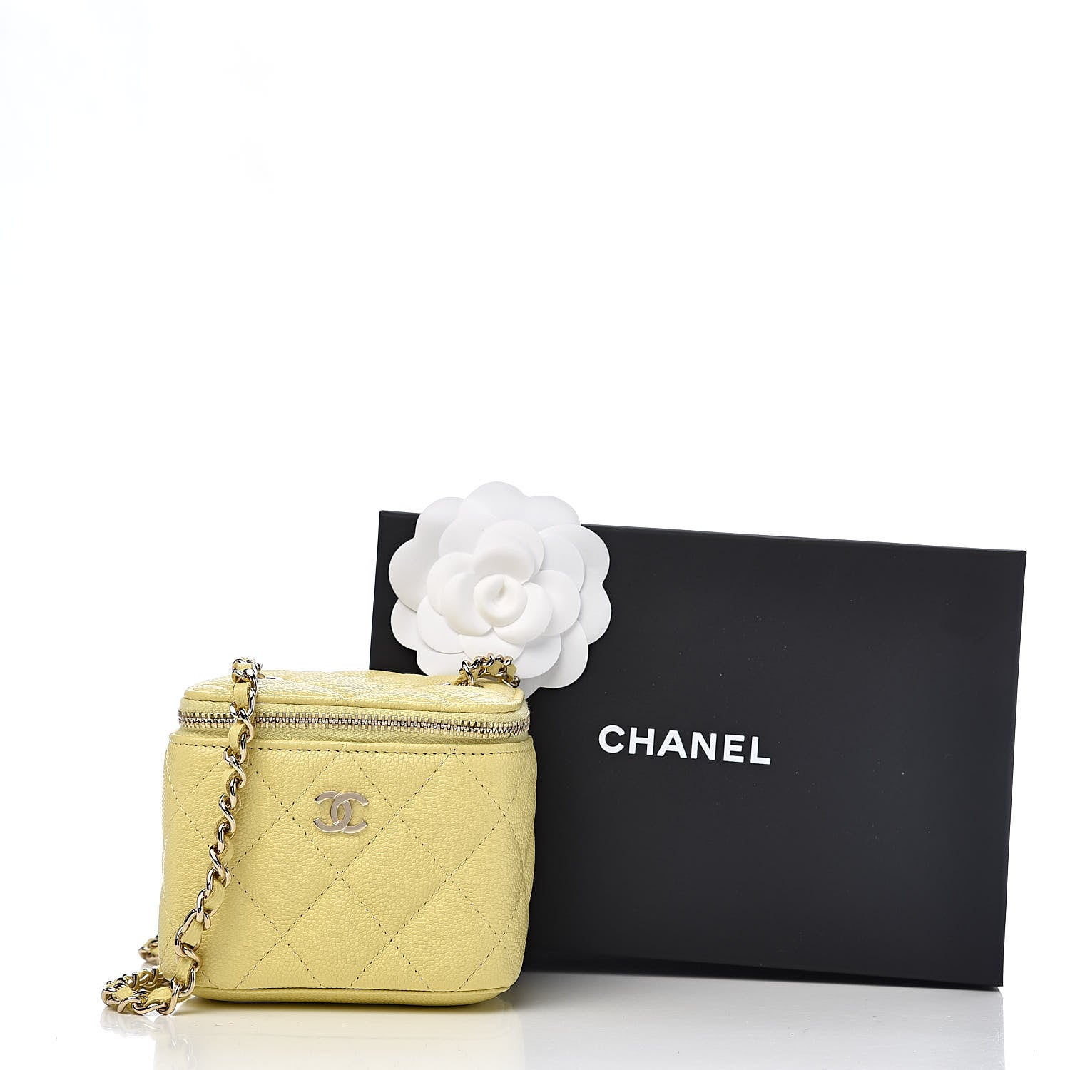 Chanel Caviar Quilted Mini Vanity Case With Chain Light Yellow 11 of 11