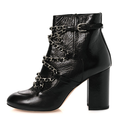 Chanel Crackled Calfskin Chain CC Short Boots 38.5 Black 1 of 14