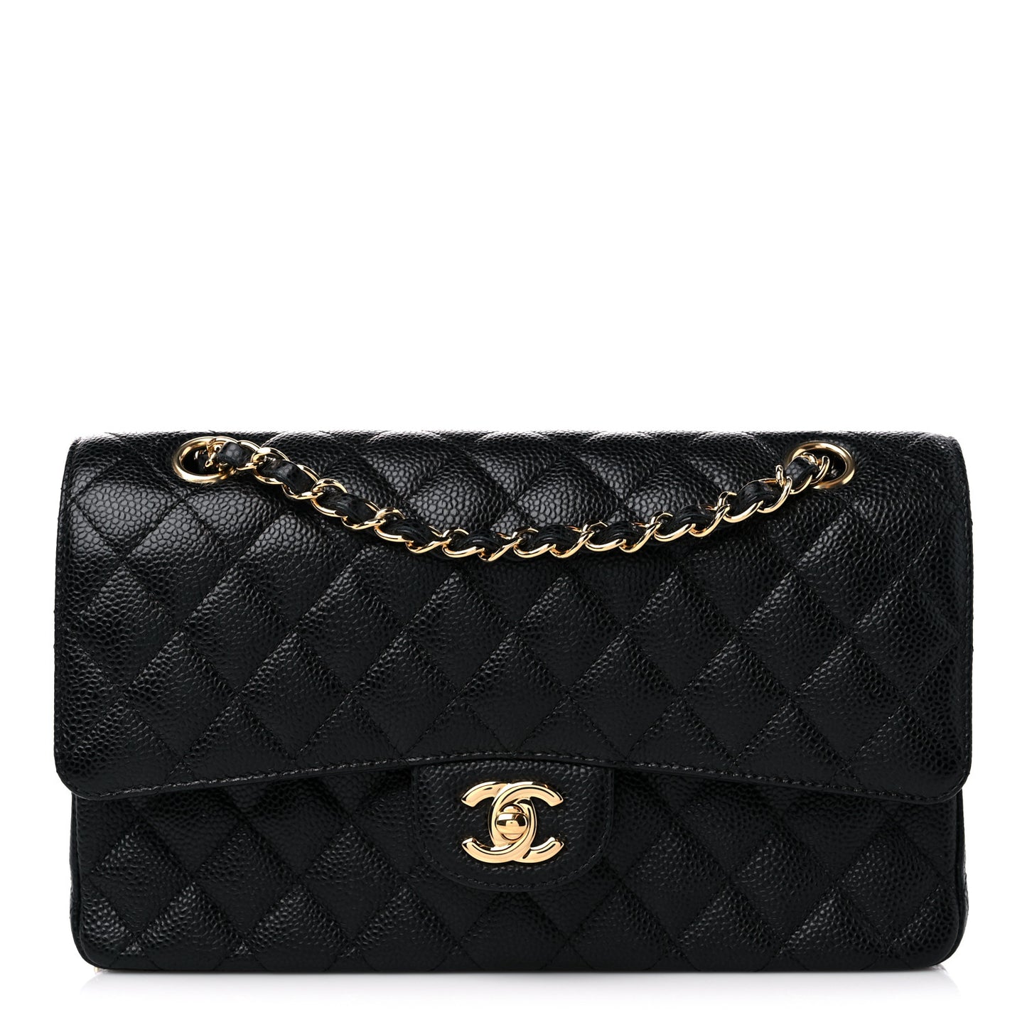 Caviar Quilted Medium Double Flap Black