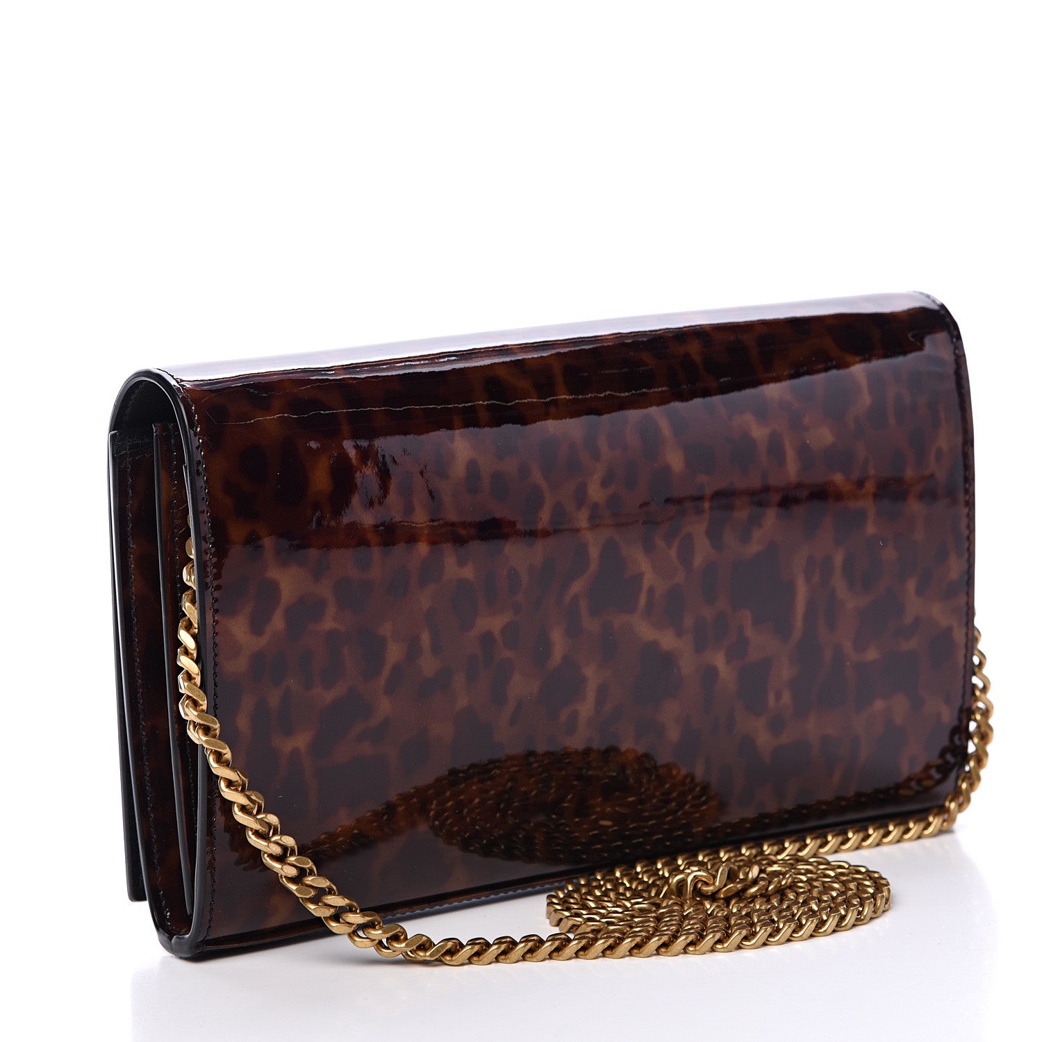Saint Laurent Patent Chain Wallet Tortoise 2 of 9