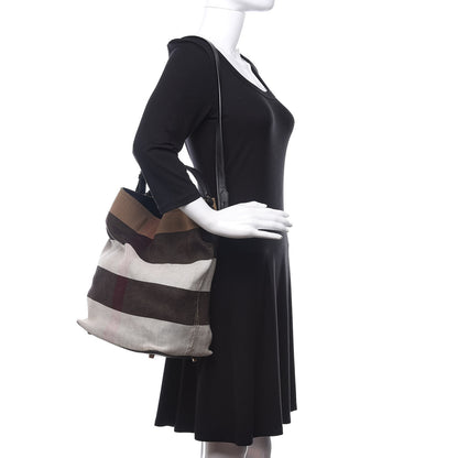 Burberry Canvas Mega Check Medium Susanna Hobo Black 2 of 12