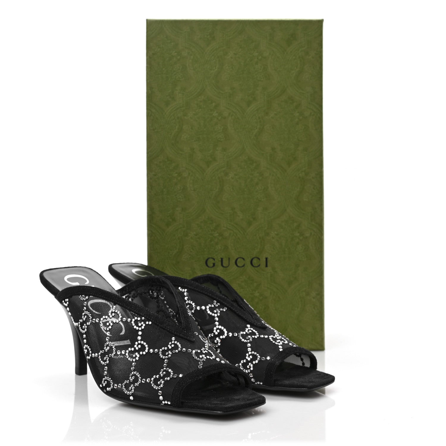 Gucci Tela Retino Kid Scamosciato Crystal GG Monogram Square G 95mm Slide Sandals 38 Black 8 of 8