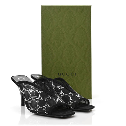 Gucci Tela Retino Kid Scamosciato Crystal GG Monogram Square G 95mm Slide Sandals 38 Black 8 of 8