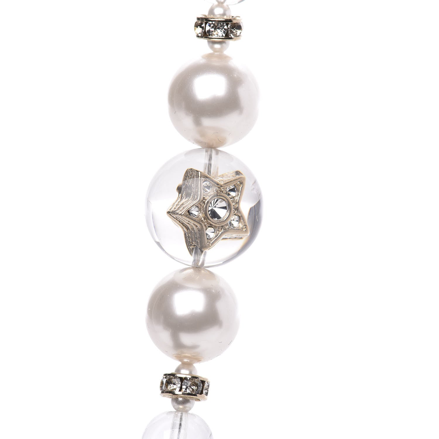 Chanel Resin Pearl Crystal CC Long Necklace Transparent Gold 5 of 6
