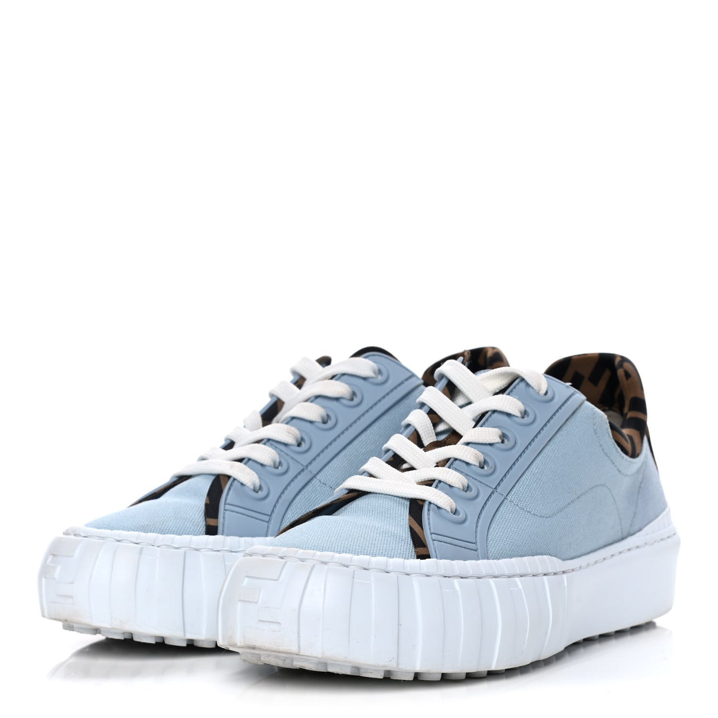 Canvas Lycra TPU FF Womens Fendi Force Low Top Sneakers 37 Sky Tobacco Black