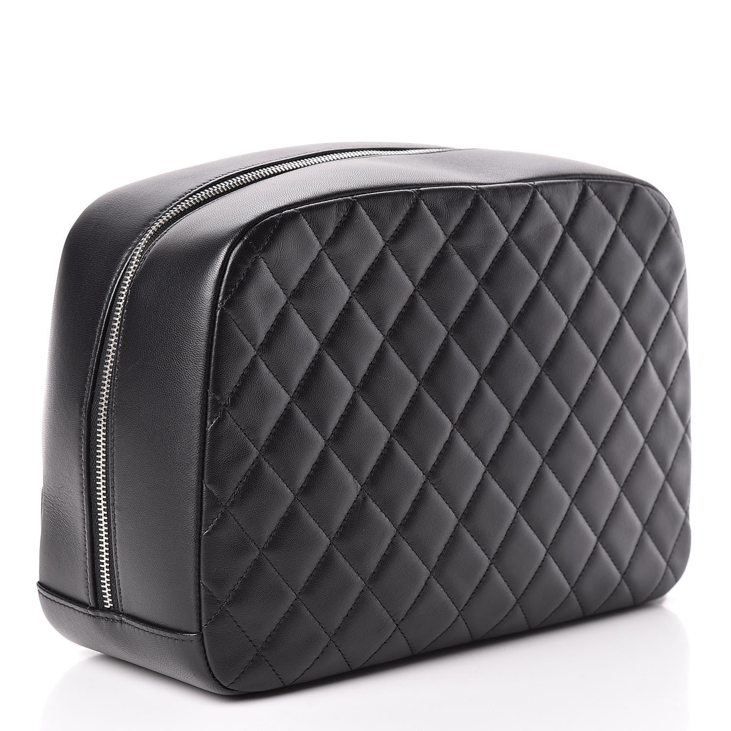 Chanel Lambskin Quilted Large Curvy Pouch Cosmetic Case Black 3 of 7