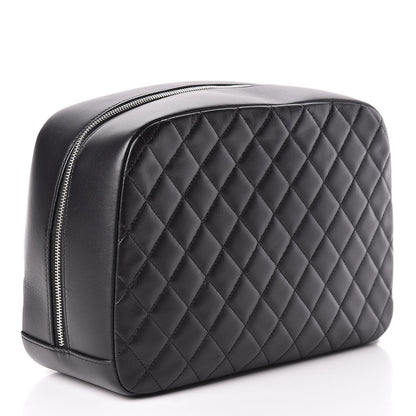 Chanel Lambskin Quilted Large Curvy Pouch Cosmetic Case Black 3 of 7