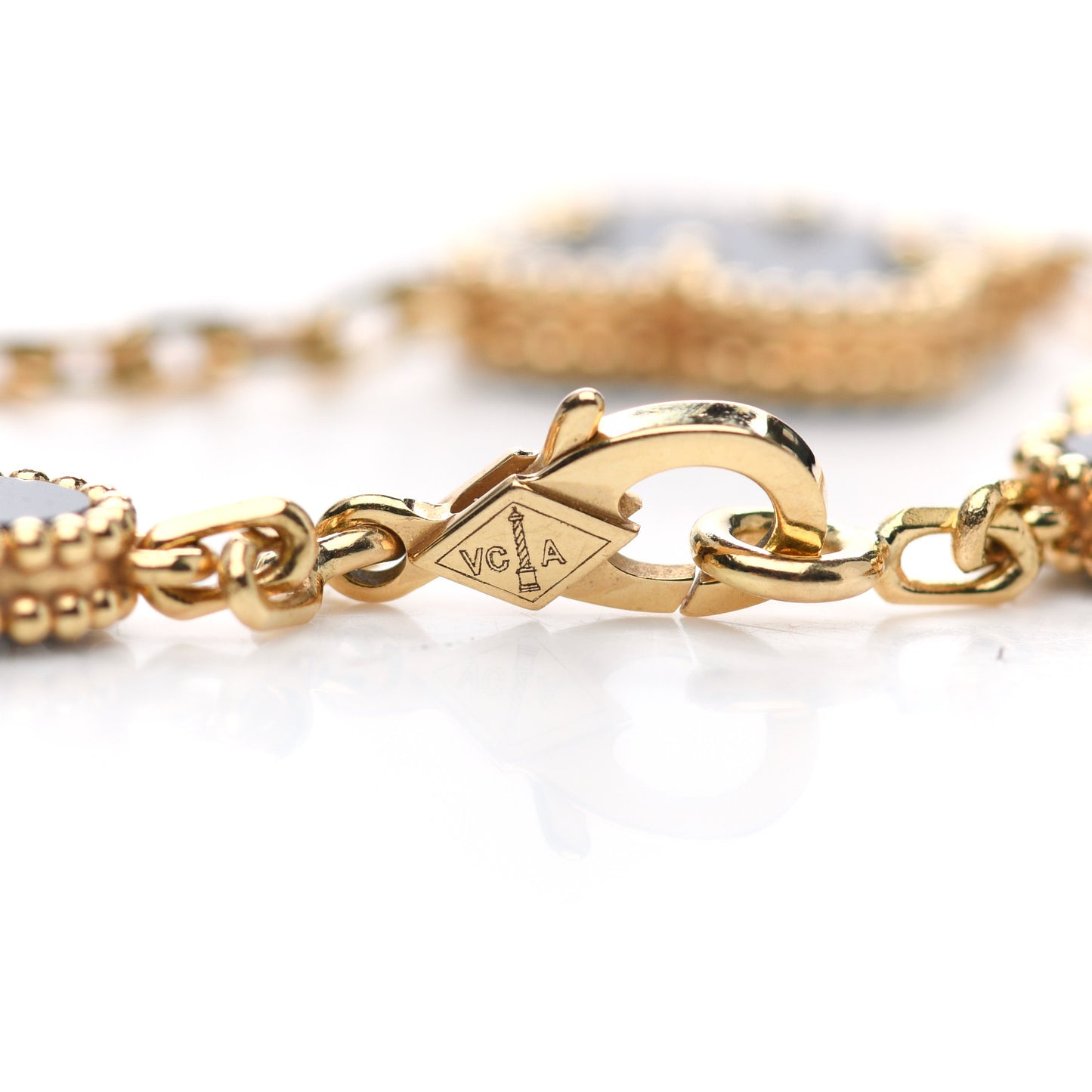 18K Yellow Gold Black Onyx 5 Motifs Vintage Alhambra Bracelet