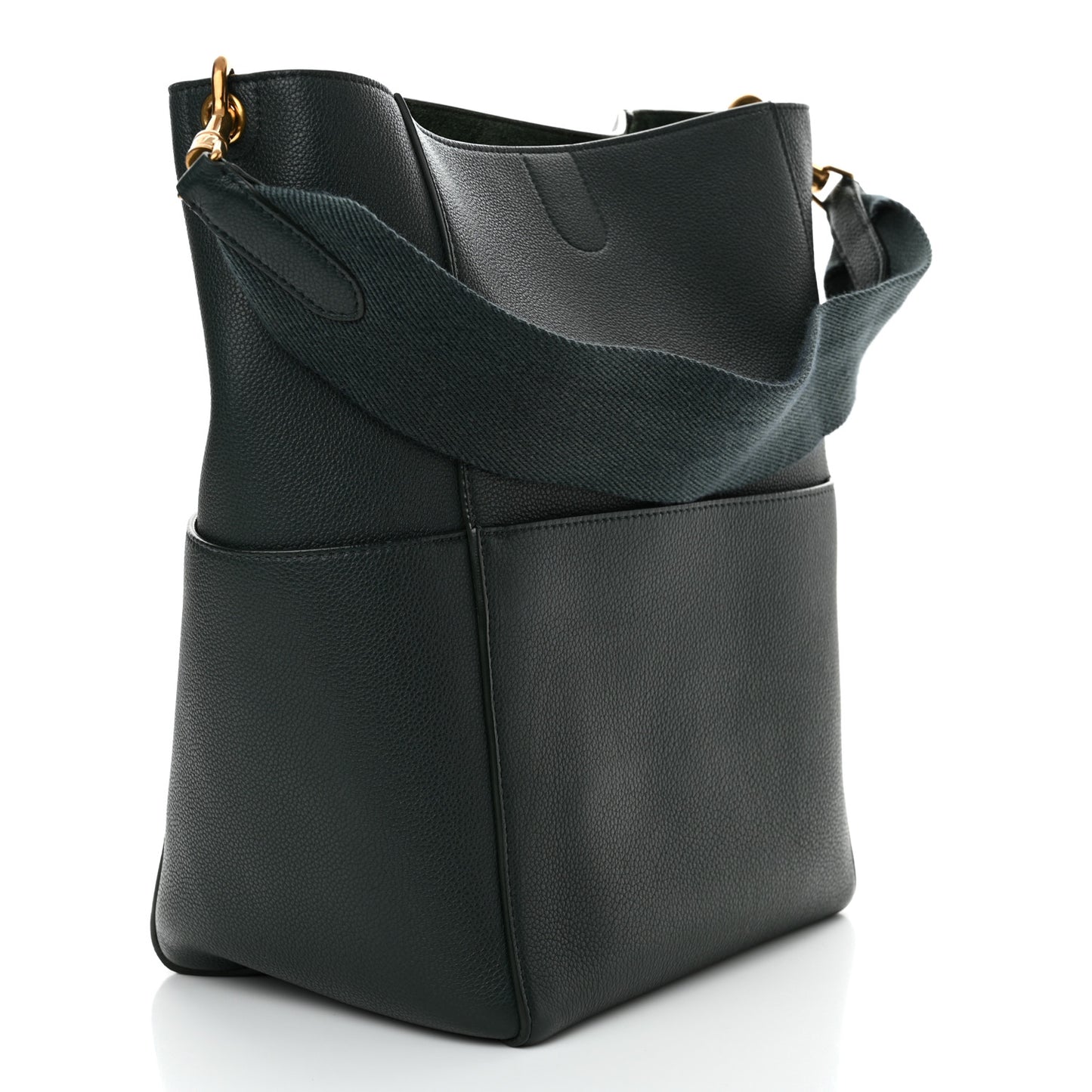 Soft Grained Calfskin Sangle Bucket Bag Green