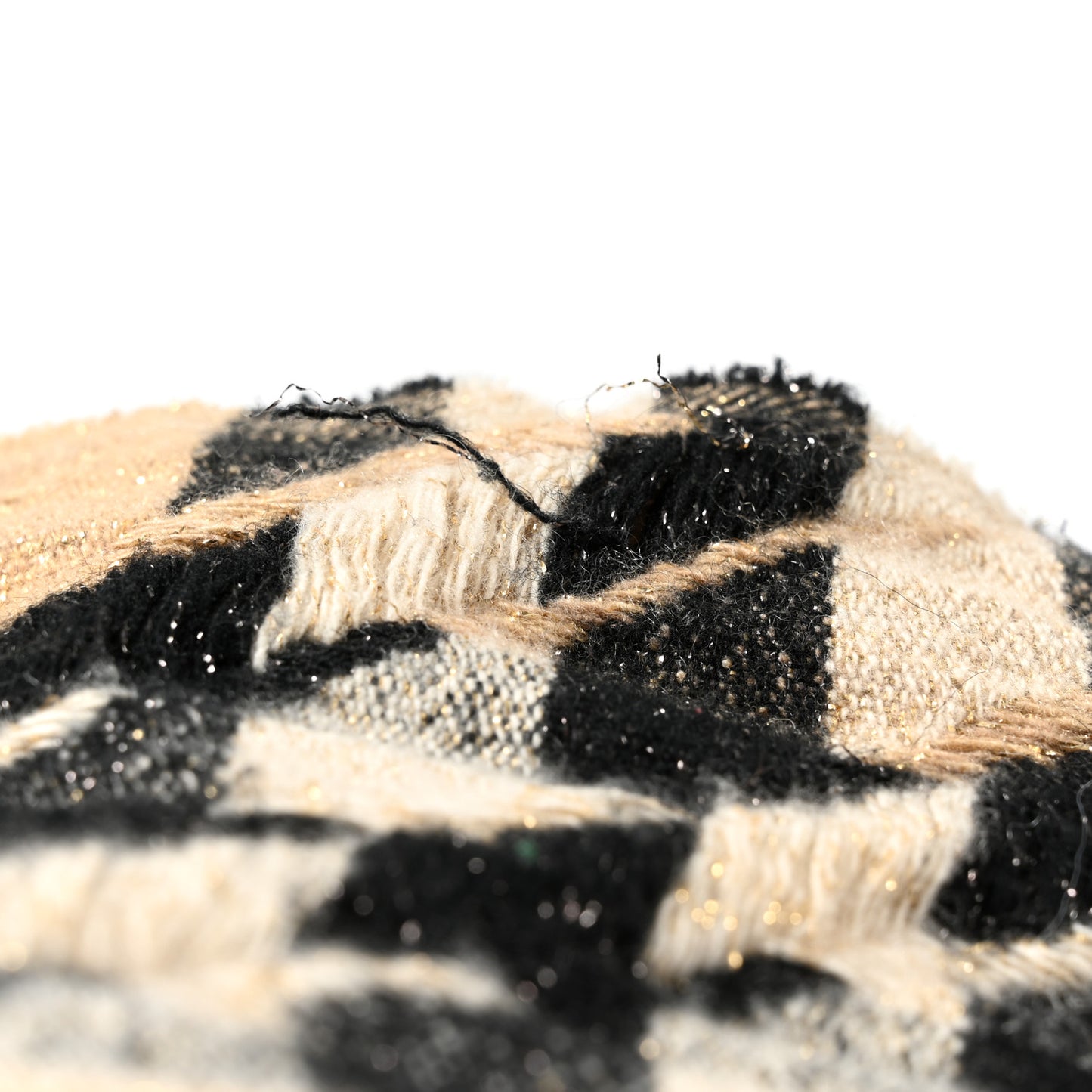 Metallic Cashmere Giant Check Fringe Scarf Camel