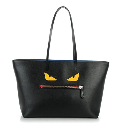 Fendi Vitello Elite Cuoio Monster Buggies Medium Roll Tote Black Multicolor Blue Cobalto 1 of 8