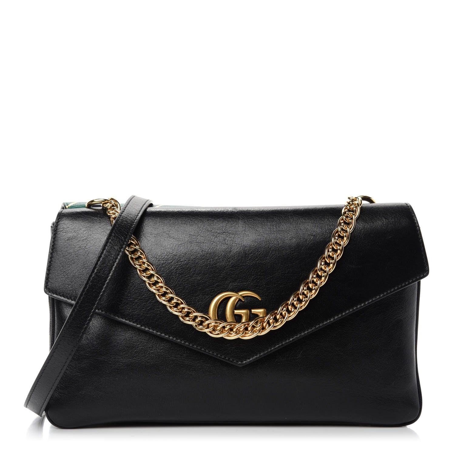 Gucci Calfskin Diagonal GG Medium Thiara Double Envelope Shoulder Bag Emerald Green Black 1 of 11