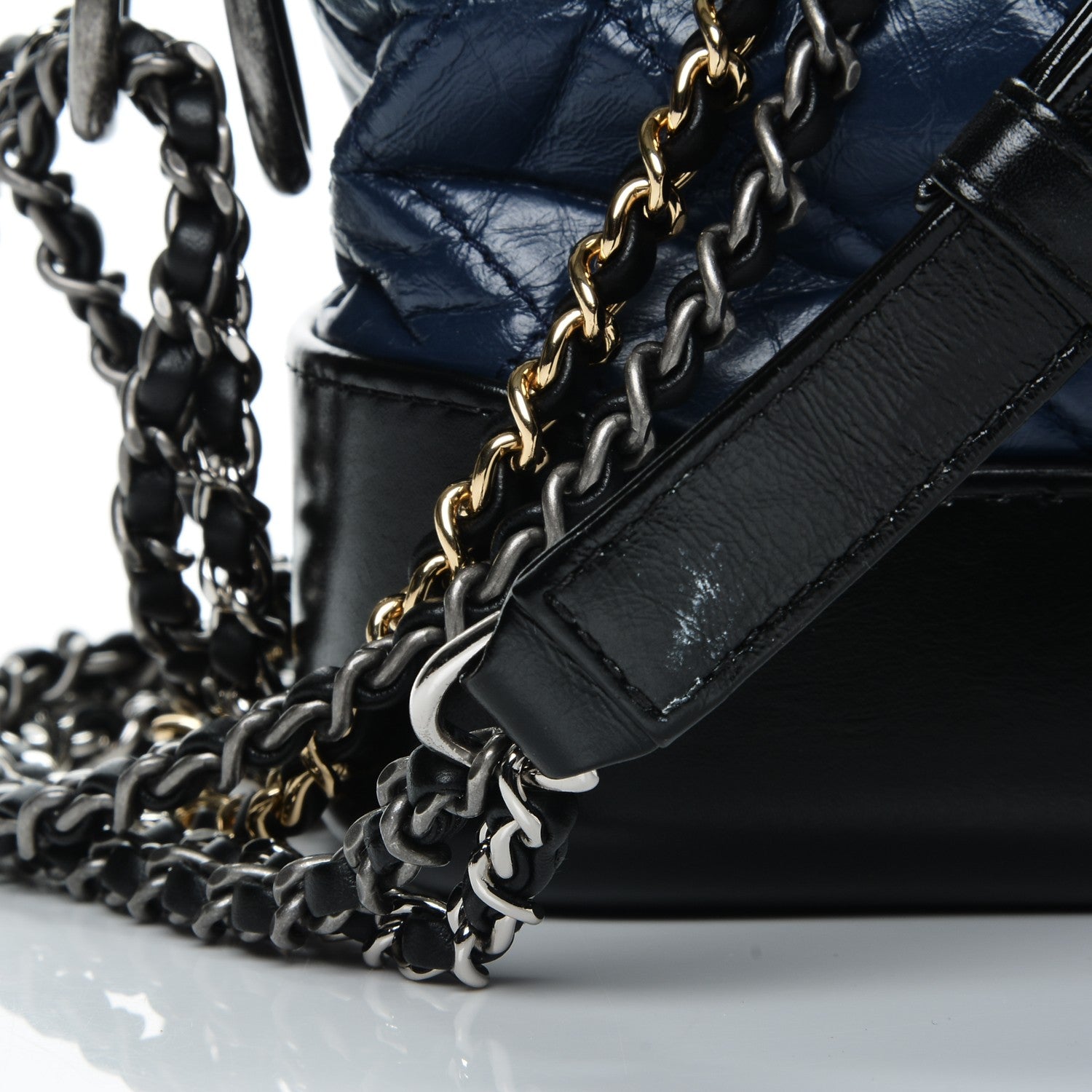 Chanel Aged Calfskin Quilted Small Gabrielle Hobo Blue Black 6 of 9