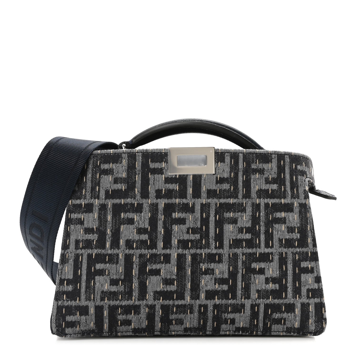 Fendi Chenille Vitello Seta FF Peekaboo I See U X Cross Satchel Blue Notte 1 of 10