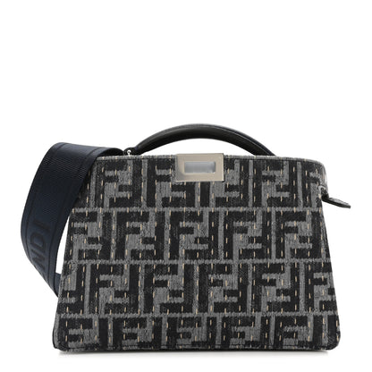 Fendi Chenille Vitello Seta FF Peekaboo I See U X Cross Satchel Blue Notte 1 of 10