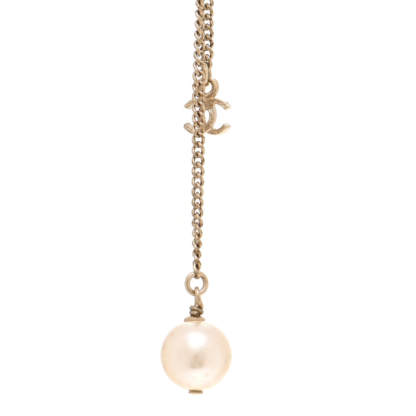 Beaded Pearl CC Long Strand Necklace Blue Red Gold