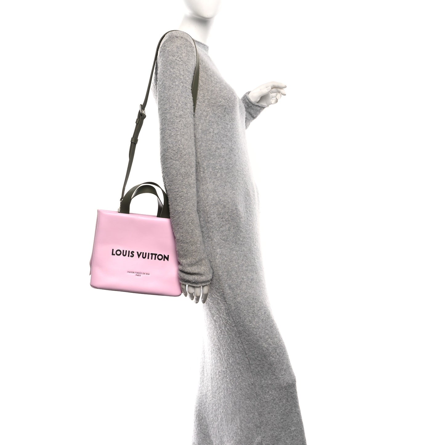 Calfskin Mini Shopper Tote Khaki Green Pink