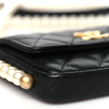 Chanel Calfskin Quilted About Pearls Card Holder Flap With Chain Black 10 of 12