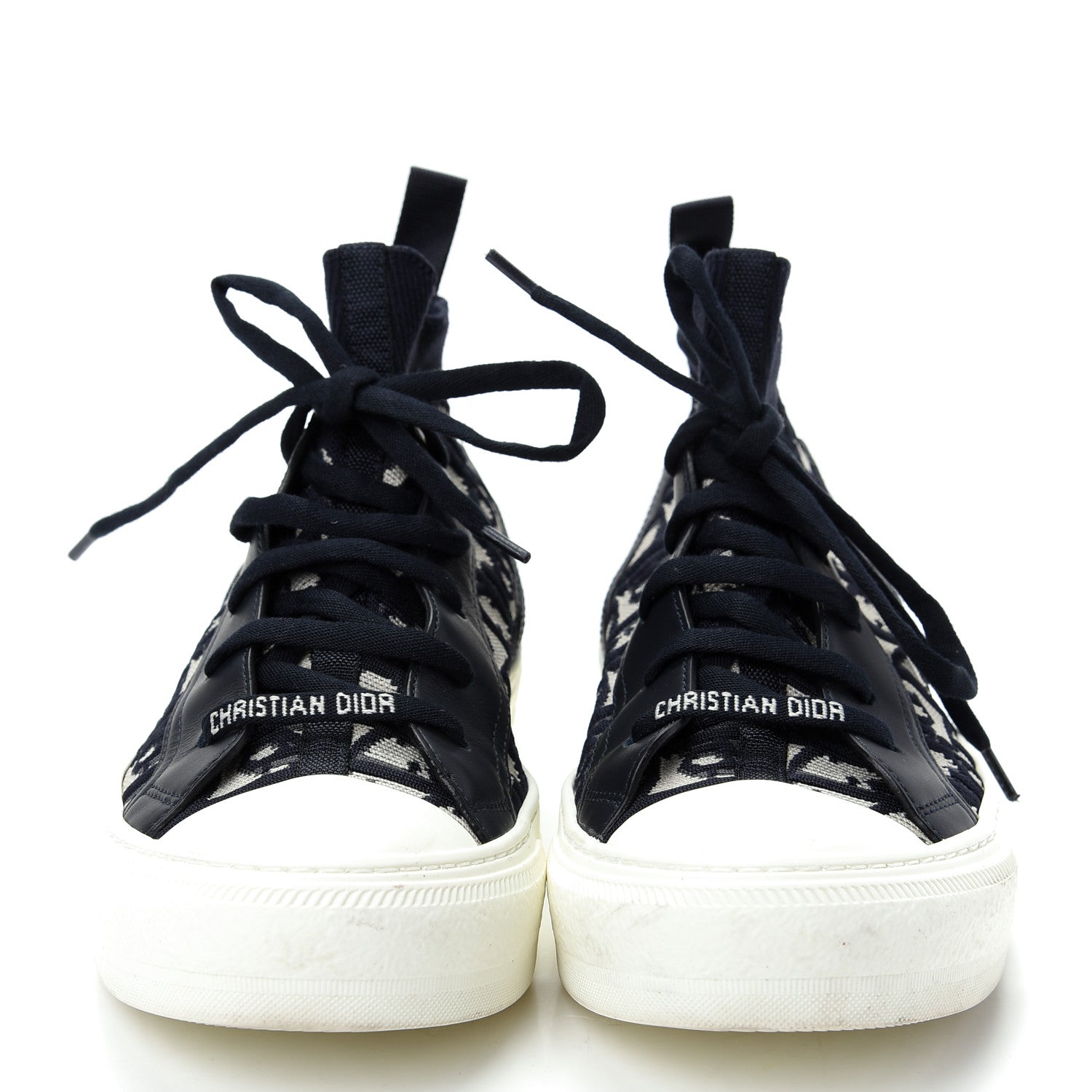 Christian Dior Technical Knit Calfskin Oblique Womens Walk'n Dior Mid Top Sneakers 38.5 Deep Blue 2 of 11