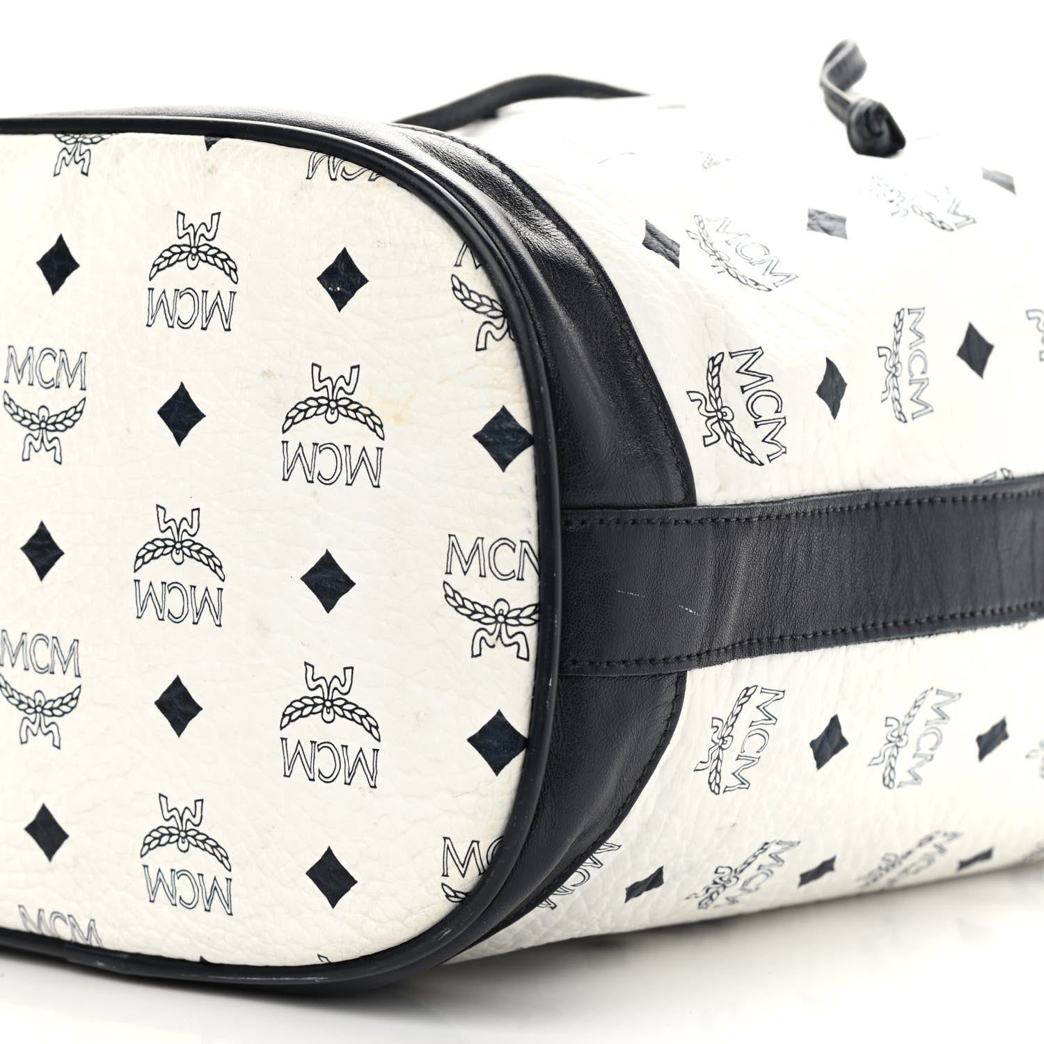MCM Visetos Small Heritage Drawstring Bucket Bag White Black 13 of 19