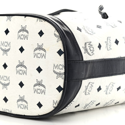 MCM Visetos Small Heritage Drawstring Bucket Bag White Black 13 of 19