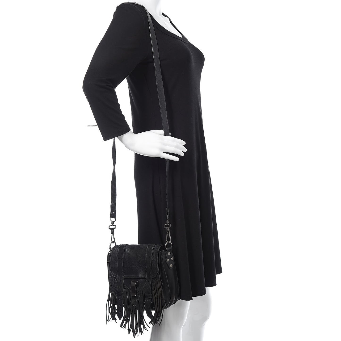 Lambskin Fringe PS1 Crossbody Pouch Black