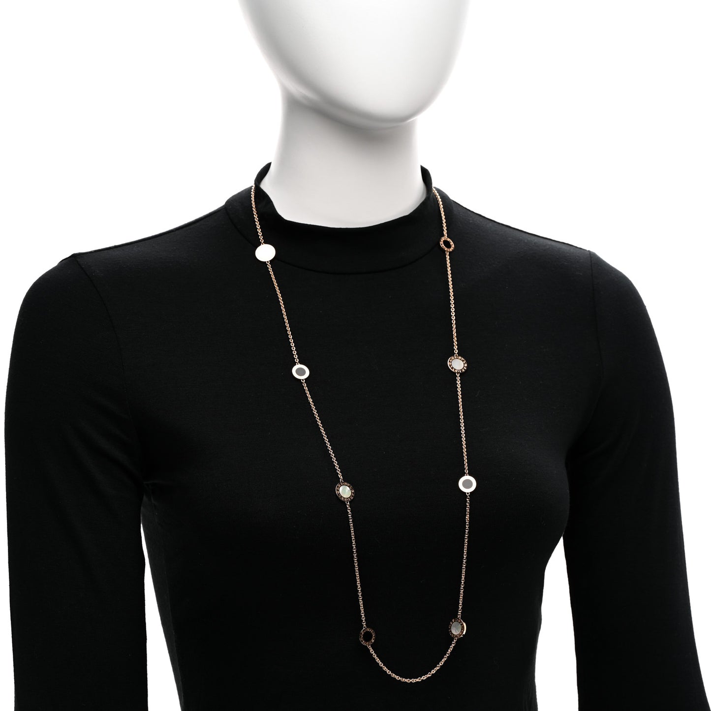 18K Rose Gold Black Onyx Mother of Pearl BVLGARI BVLGARI Long Station Necklace