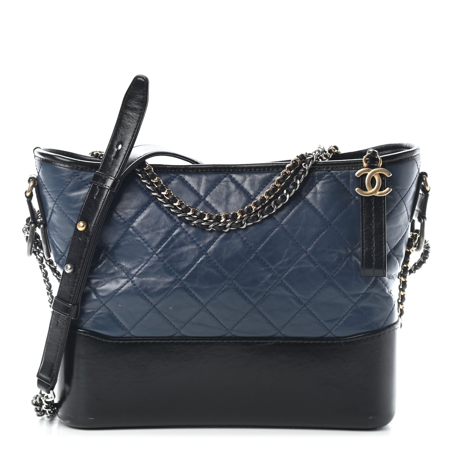Aged Calfskin Quilted Medium Gabrielle Hobo Navy Black