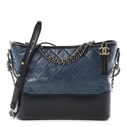 Chanel Aged Calfskin Quilted Medium Gabrielle Hobo Navy Black 1 of 11