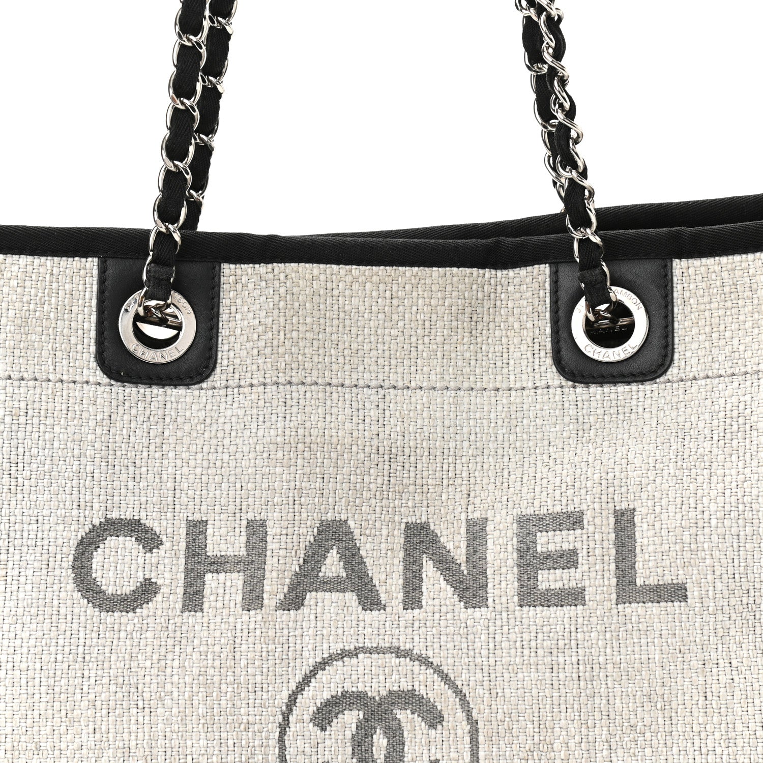 Chanel Woven Straw Raffia Small Deauville Tote Grey 7 of 16