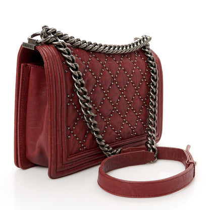 Chanel Crumpled Lambskin New Medium Studded Boy Flap Red 3 of 10