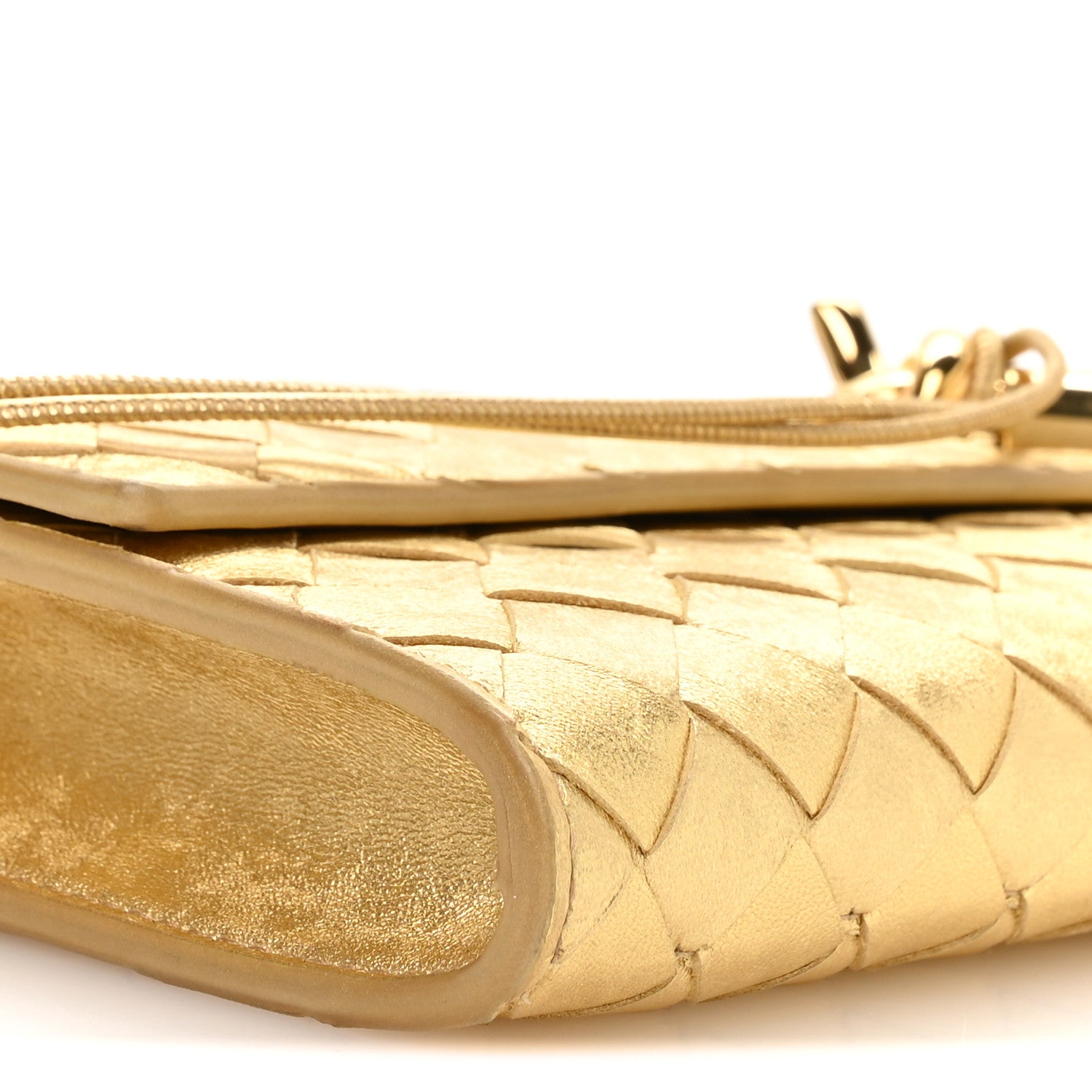 Bottega Veneta Metallic Satin Lambskin Intrecciato Long Andiamo Top Handle Clutch Gold 9 of 10