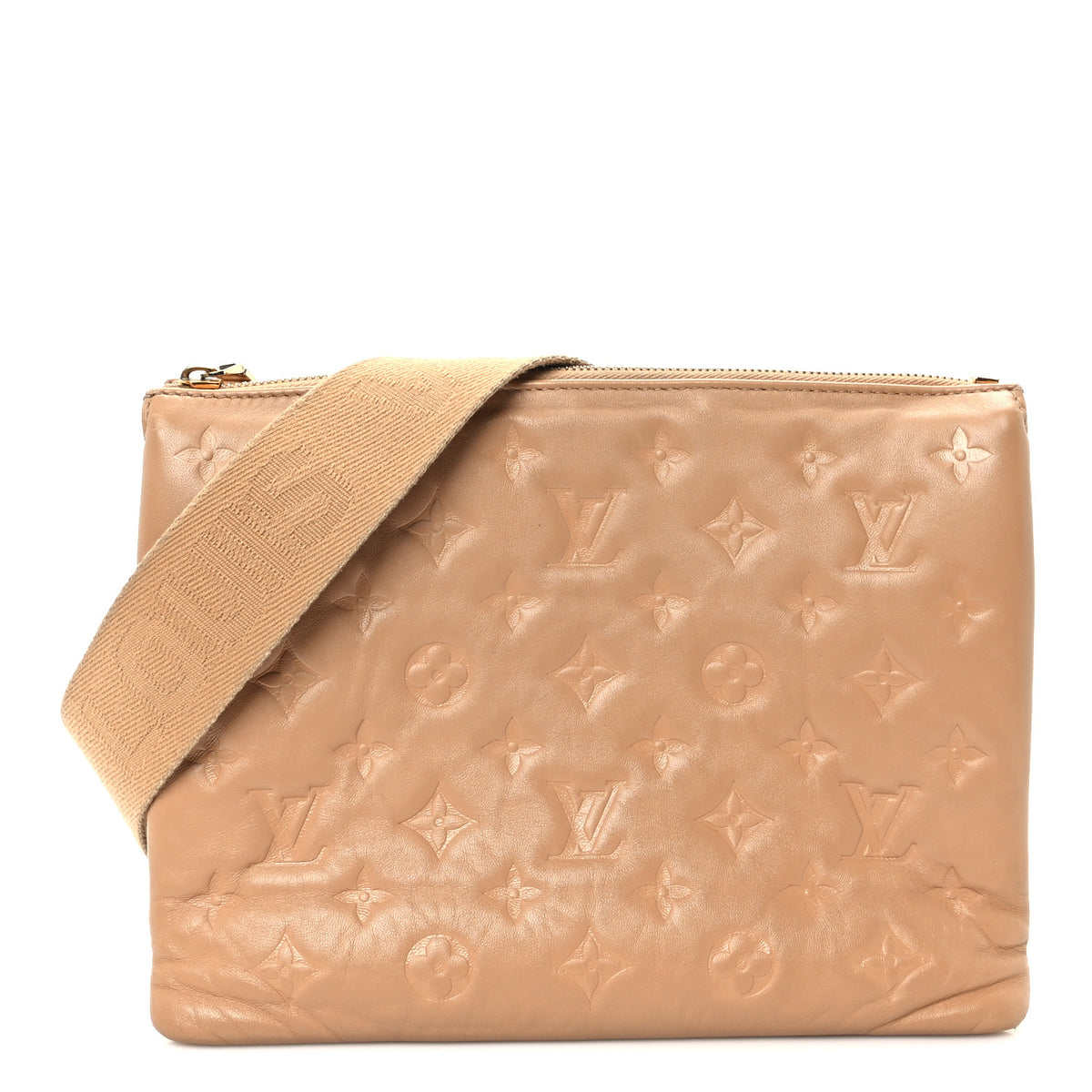 Lambskin Embossed Monogram Coussin PM Camel