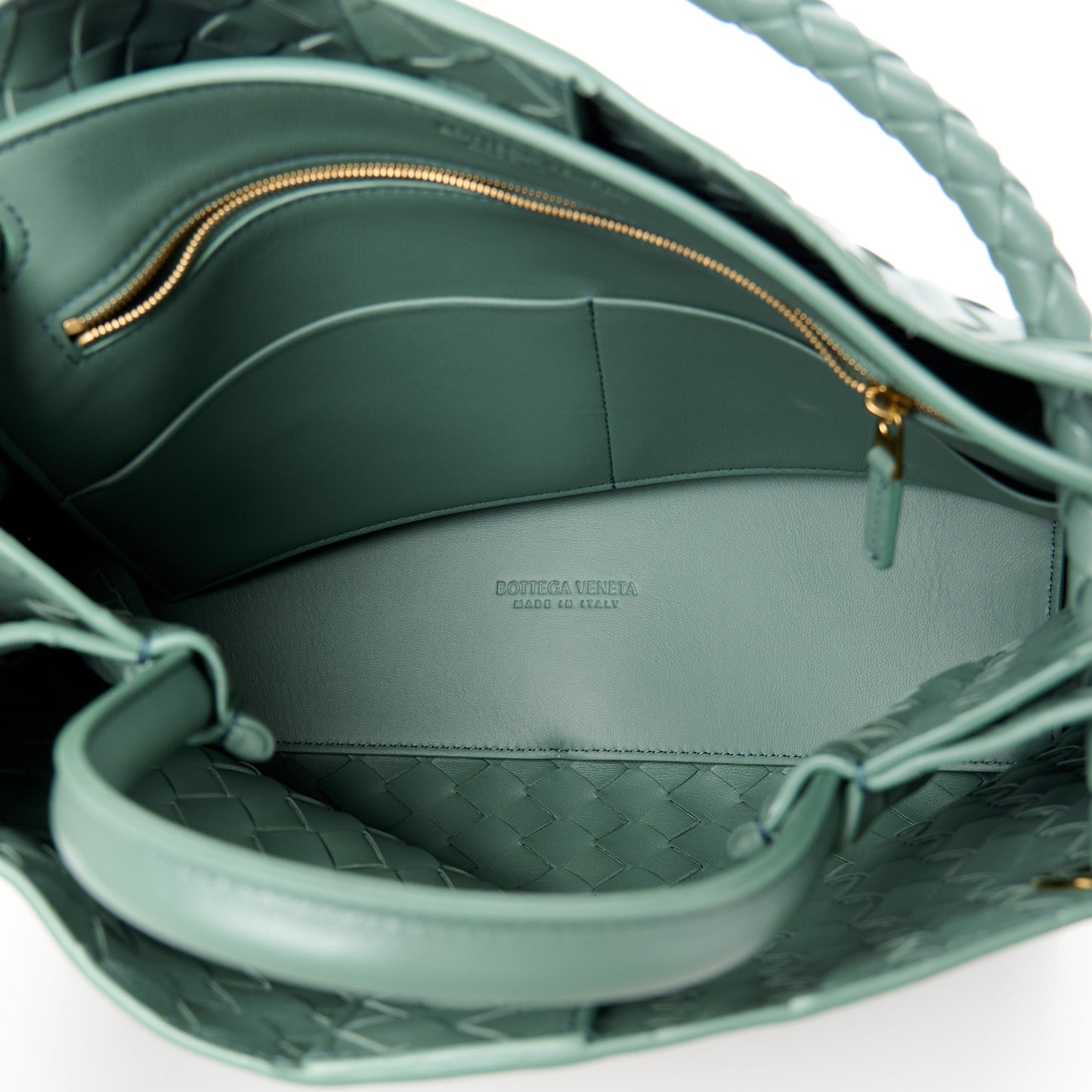 Nappa Intrecciato Medium Andiamo Shoulder Bag Aloe