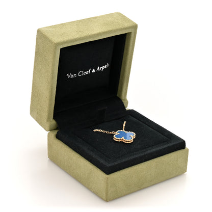 Van Cleef & Arpels 18K Yellow Gold Blue Agate Vintage Alhambra Pendant Necklace 7 of 7