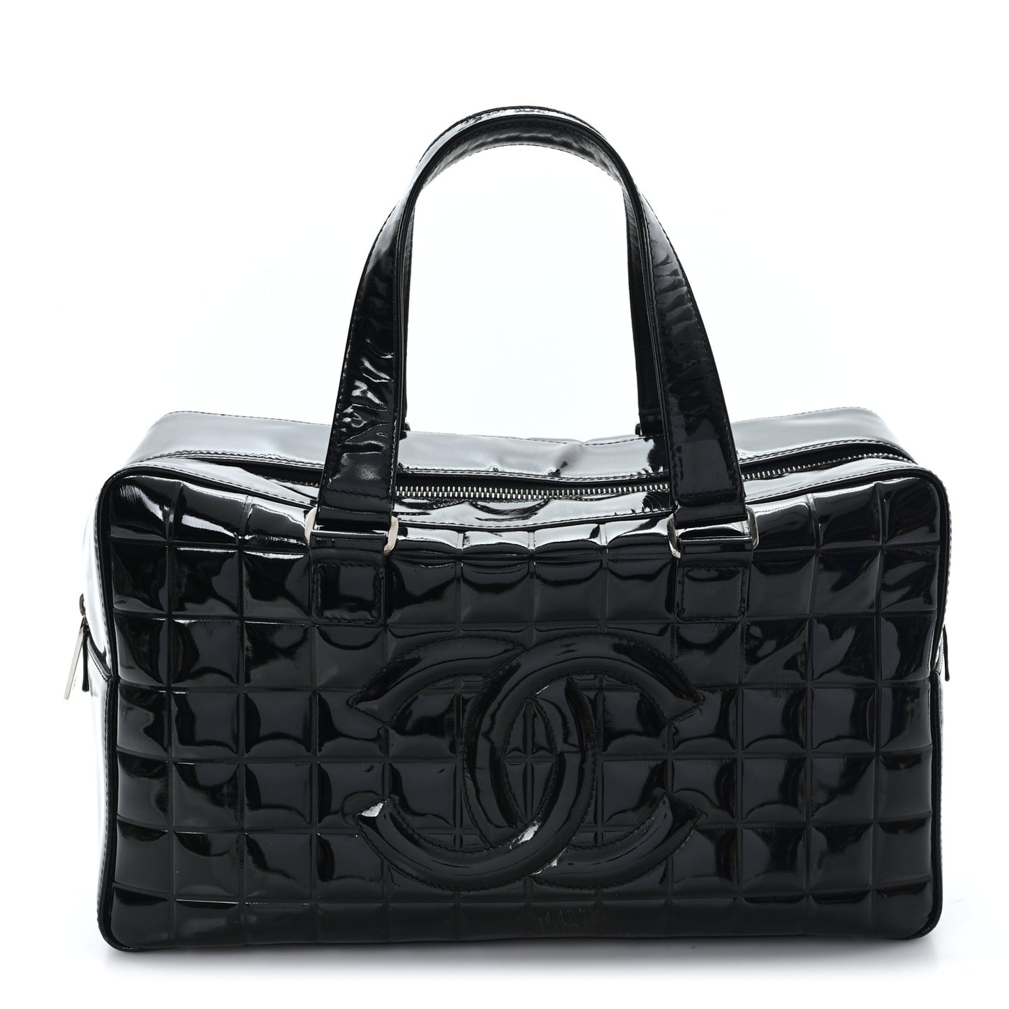 Patent Quilted Chocolate Bar Bowler Black