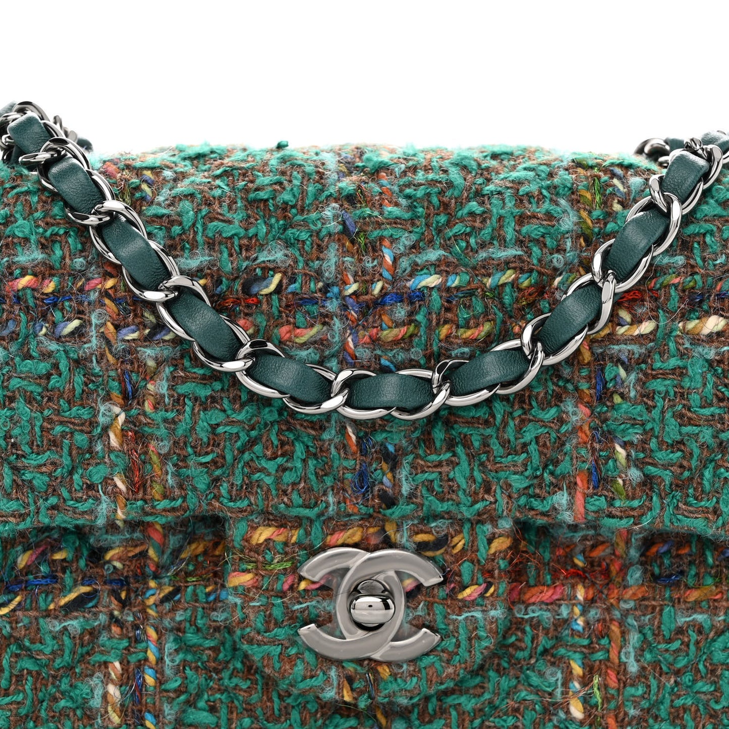 Tweed Quilted Mini Rectangular Flap Green