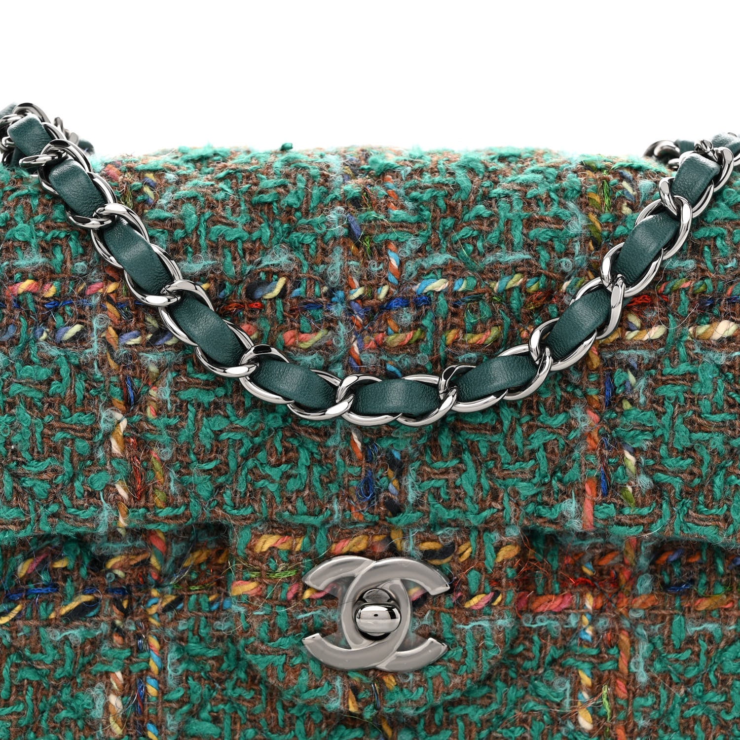 Chanel Tweed Quilted Mini Rectangular Flap Green 8 of 10