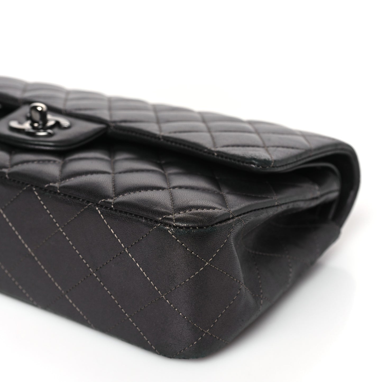 Metallic Lambskin Quilted Medium Double Flap Pewter