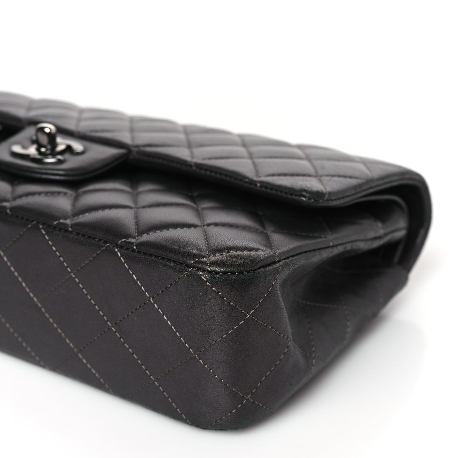 Chanel Metallic Lambskin Quilted Medium Double Flap Pewter 9 of 10