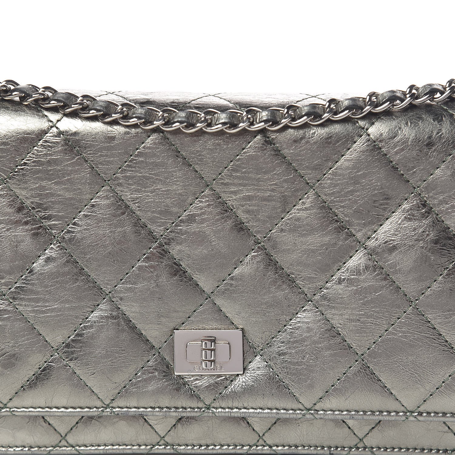 Chanel Metallic Aged Calfskin Quilted Reissue Wallet On Chain WOC Green 14 of 17